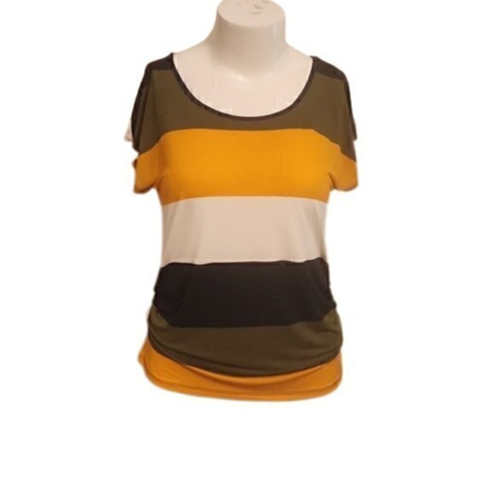 [Sweet Wanderer] Scoop Neck Striped Blouse - Size XL